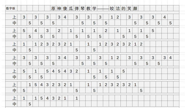 《原神》皎洁的笑颜琴谱