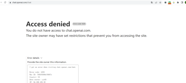 《ChatGPT》错误代码access denied 1020处理方法